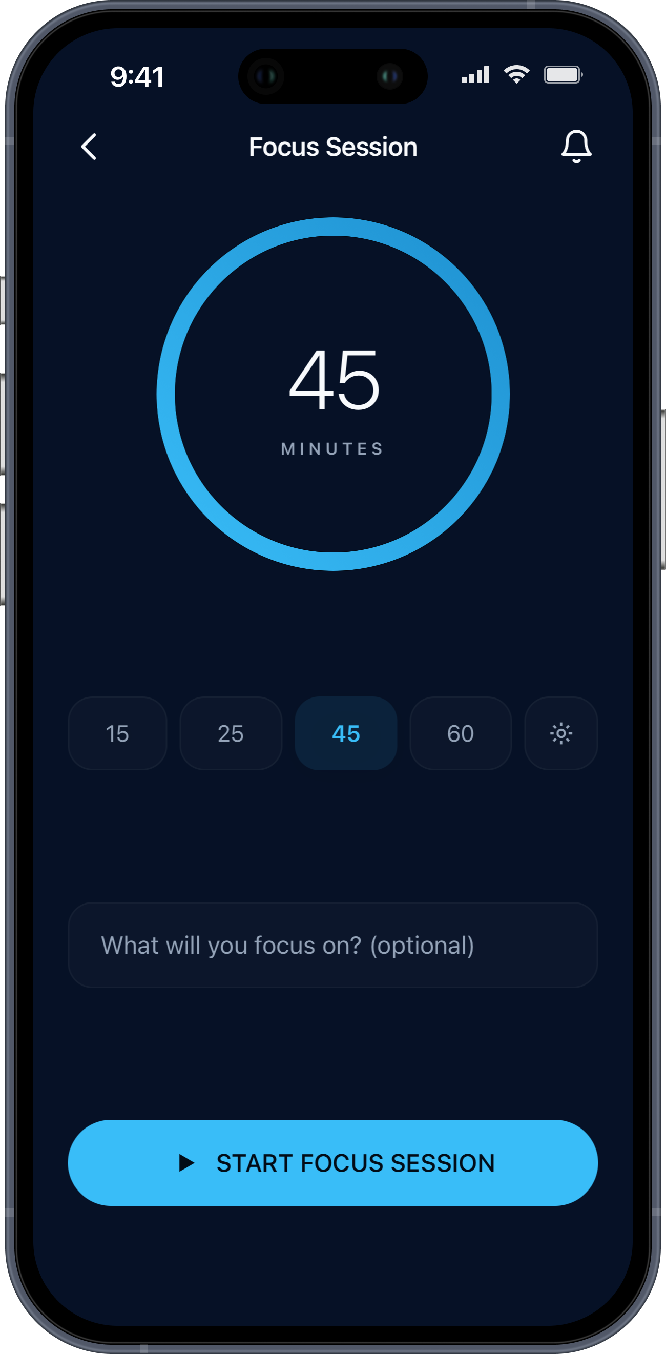 DAYFACTOR Focus Session screen