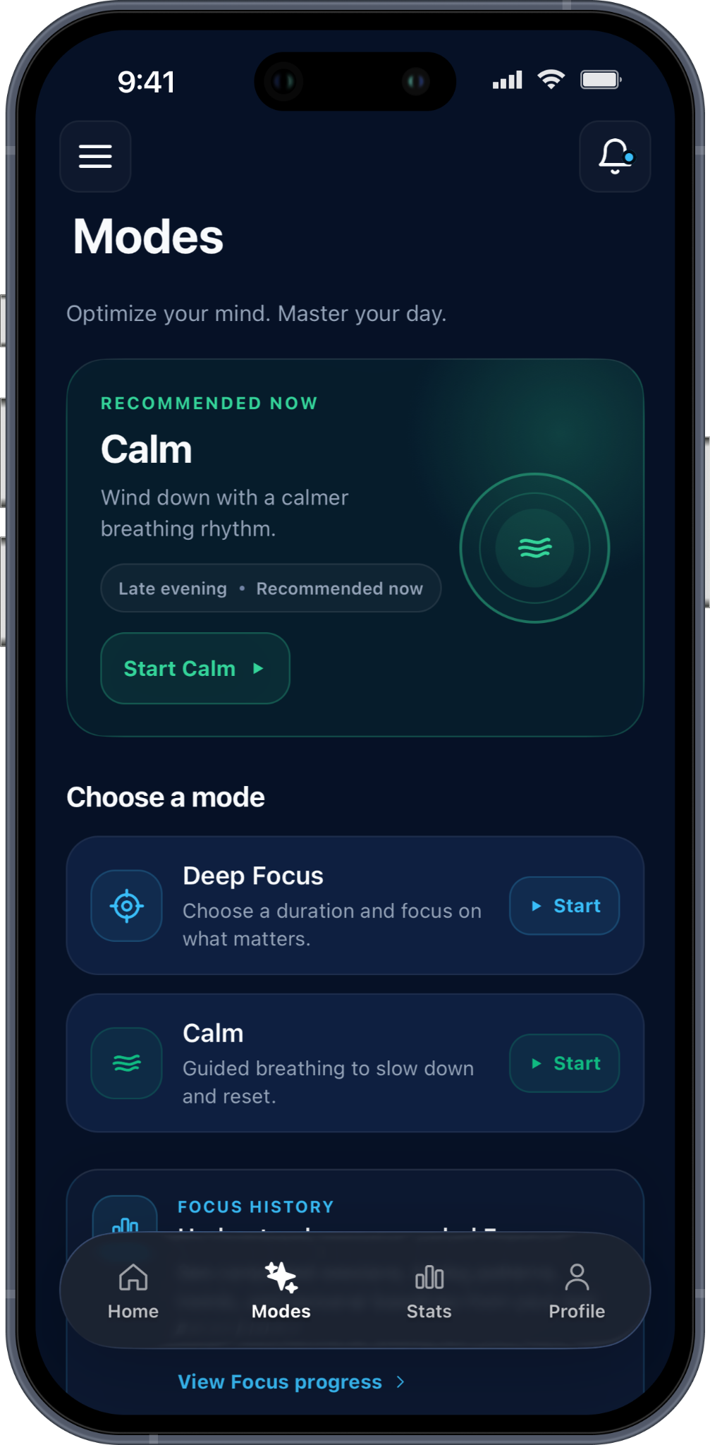 DAYFACTOR Modes screen
